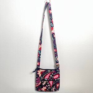 Vera Bradley Quilted “Painted Paisley” Crossbody Bag Adjustable Strap Navy Pink